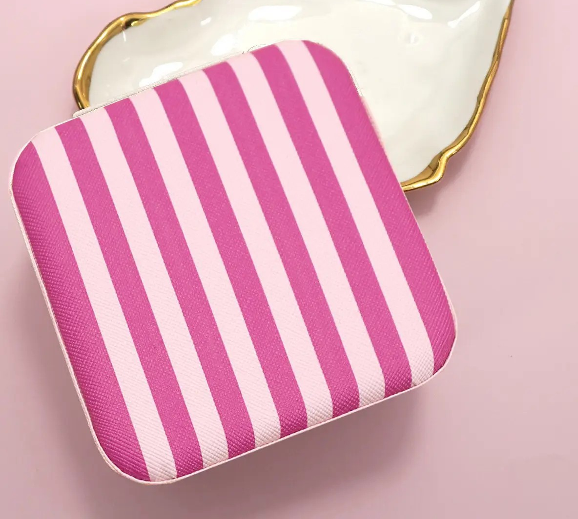 Stripe Fuchsia Travel Jewelry Box