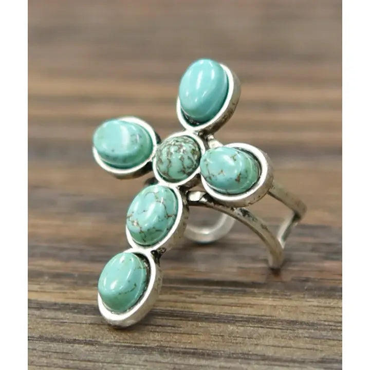 Cross Turquoise, Brass Adjustable Ring