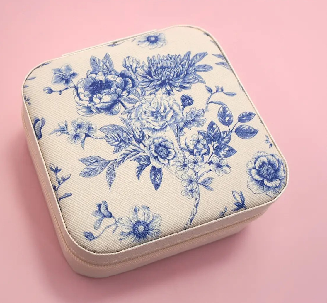 Blue Floral Travel Jewelry Box