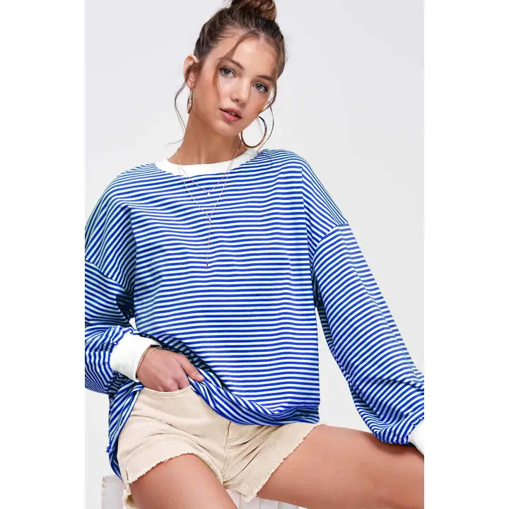 Cici Striped Shirt-Royal Blue