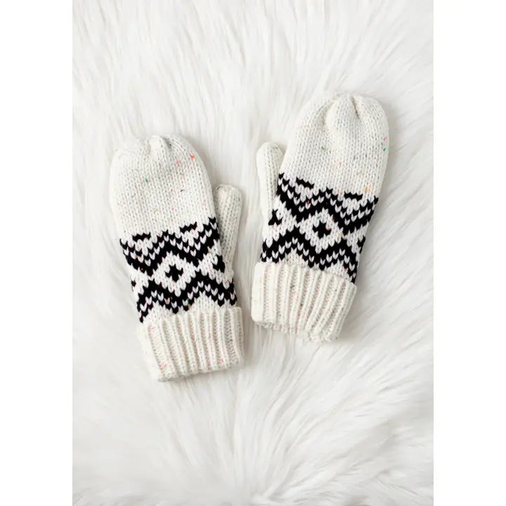 Cream & Speckled Patterned Mittens