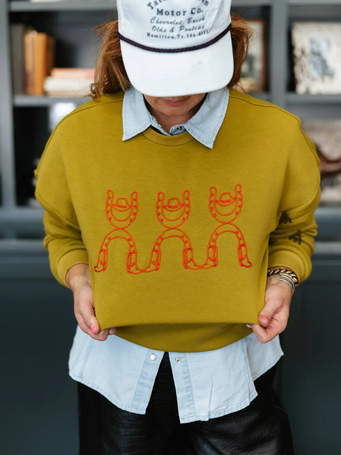 Lucky Cowboy Green Crewneck