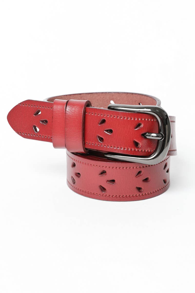 Petal Punch Out Leather Belt: Camel