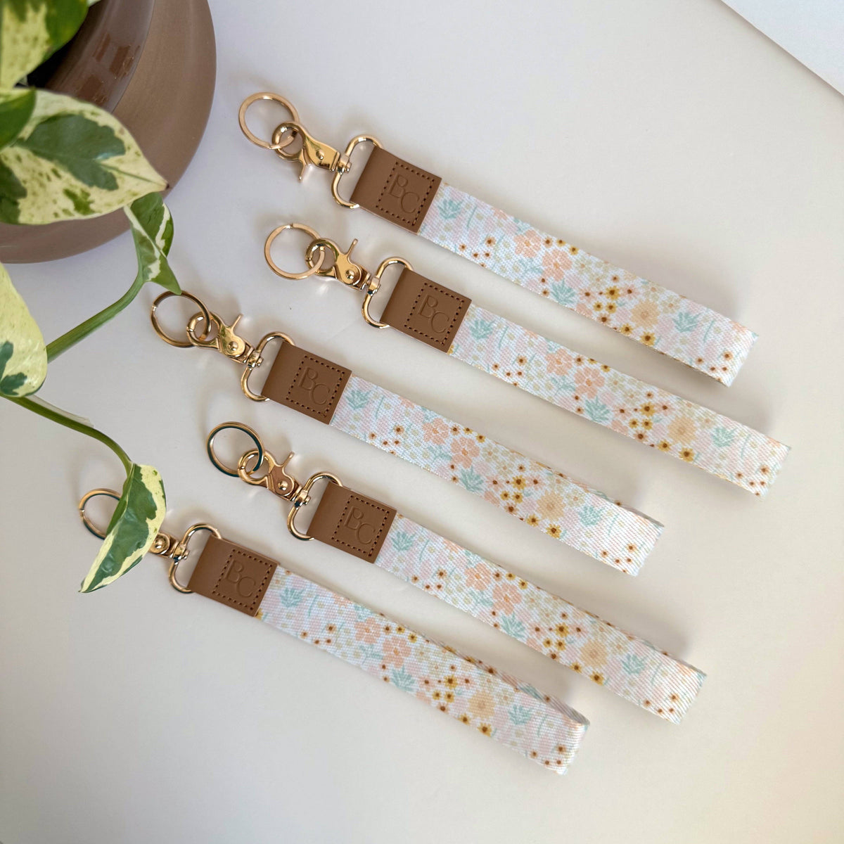 Neutral Spring Floral Wristlet Keychain