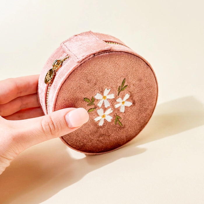 Round Velvet Jewelry Case-Floral Rose