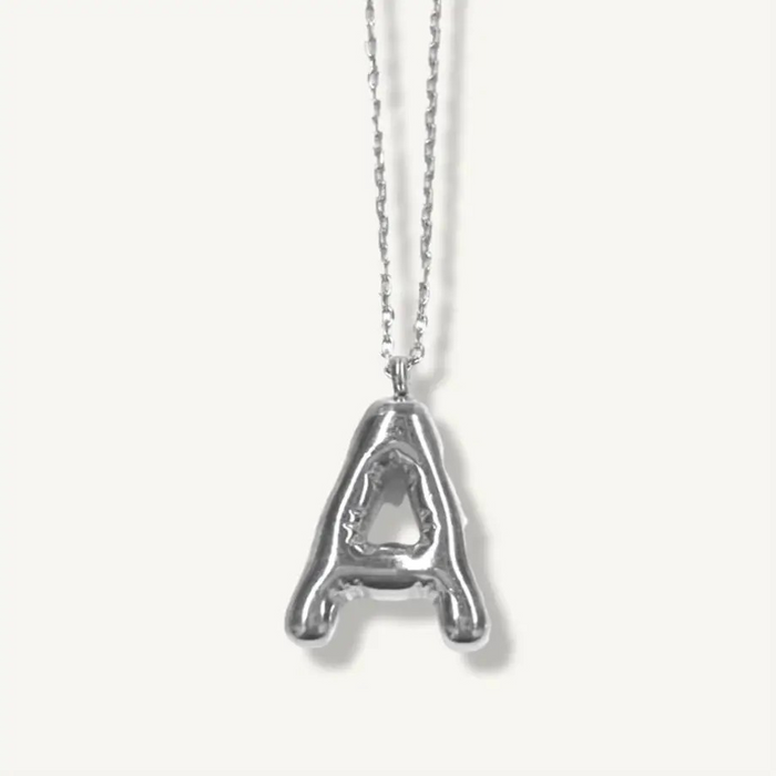 Bubble Initial Charm Necklace-Silver