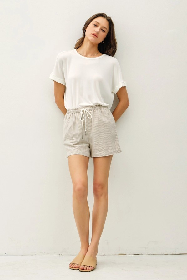 Pinstriped Shorts: Khaki