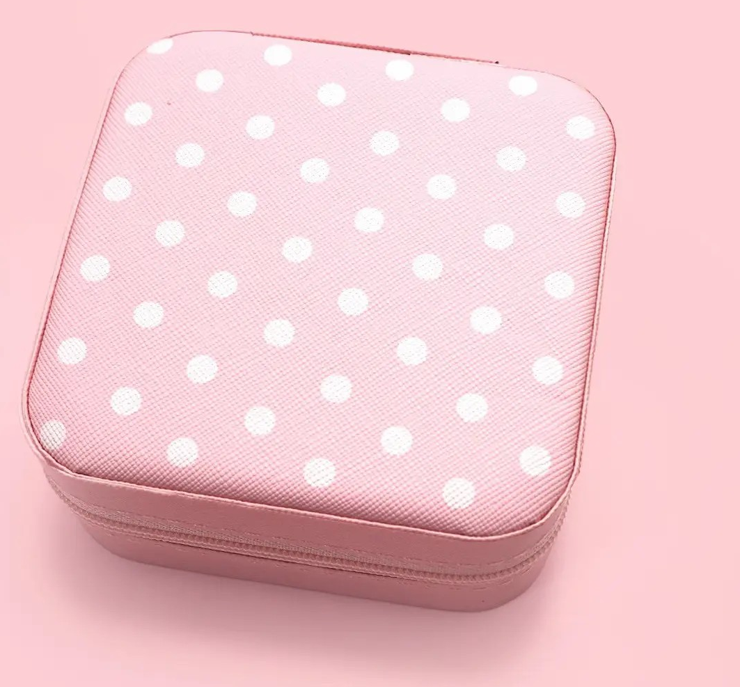 Pink/White Polka Dot Travel Jewelry Box