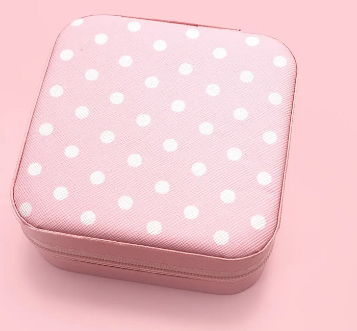 Pink/White Polka Dot Travel Jewelry Box