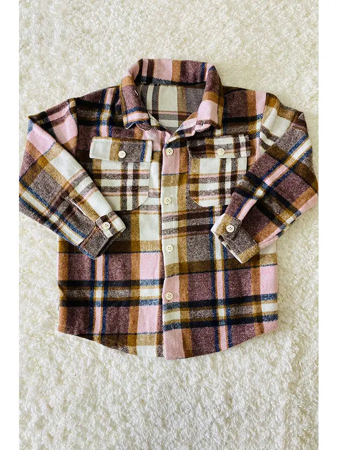 Colorful Plaid Fleece Long Sleeve Girls Shirts