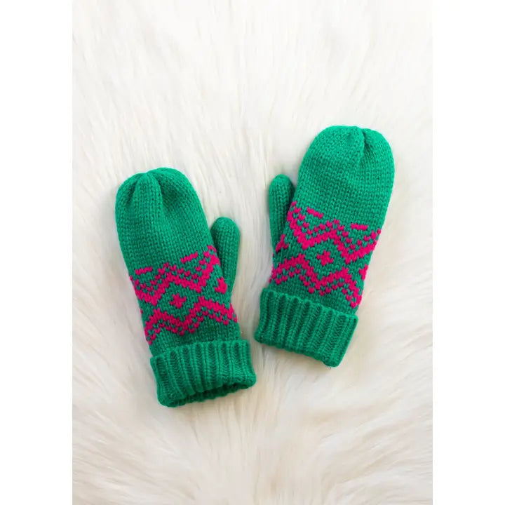 Green & Speckled Patterned Mittens