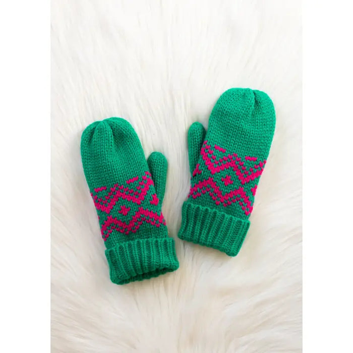 Green & Speckled Patterned Mittens