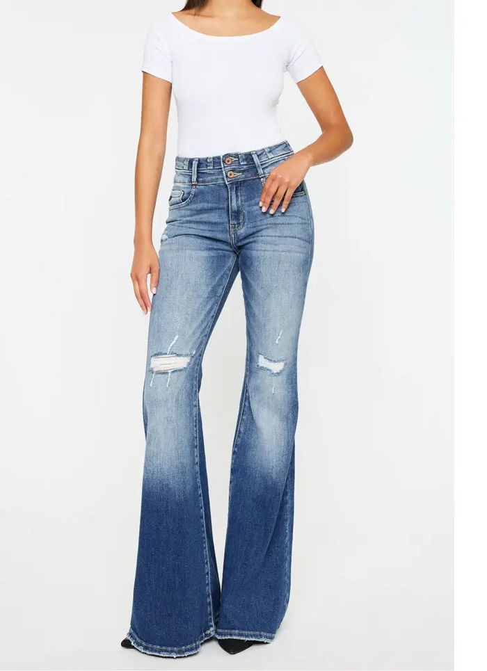 Maeve Light Distressed Flare Jeans