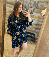 Navy Floral Corduroy Dress