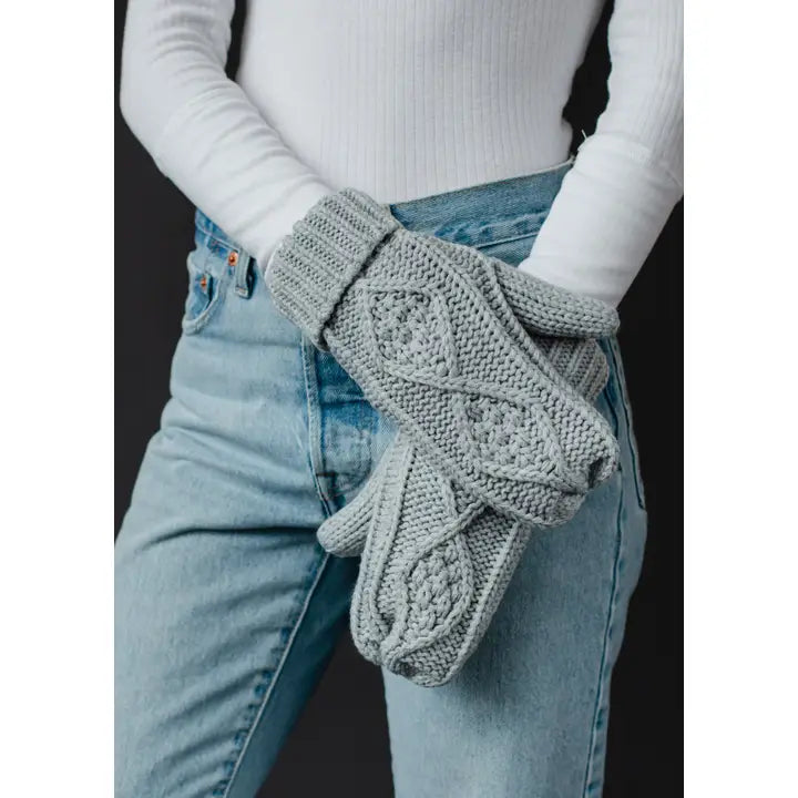 Light Gray Cable Knit Mittens