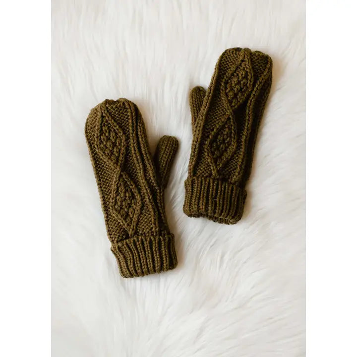 Muted Olive Cable Knit Mittens