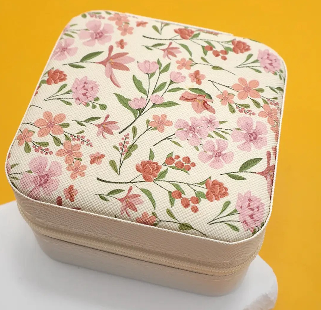 Pink Floral Travel Jewelry Box