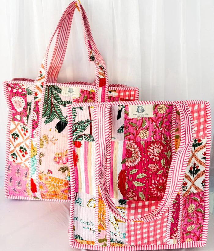 Pink City Quilted Tote Bag