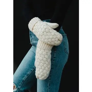 cream knit mittens