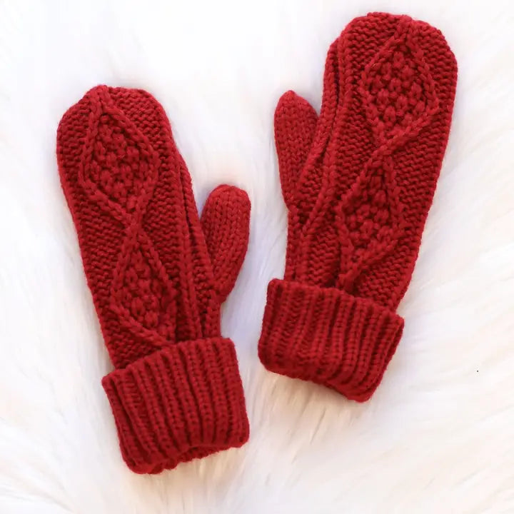 Red Cable Knit Mittens