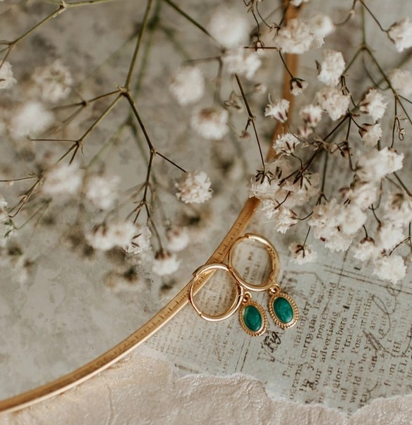 Riley Turquoise Hoops: Gold