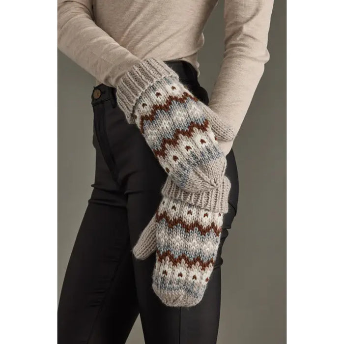 Taupe, Brown & White Winter Pattern Mittens