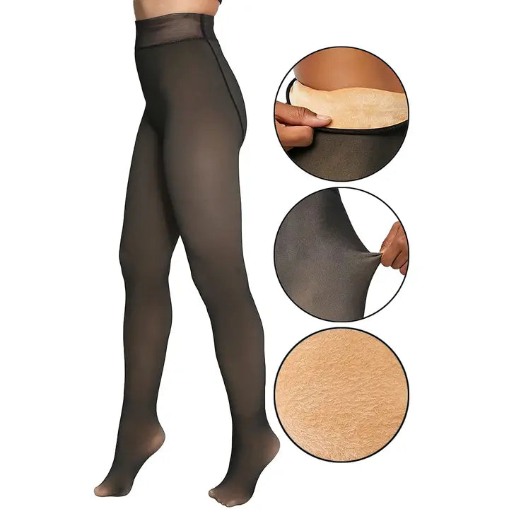 Lined Pantyhose Tights-Black