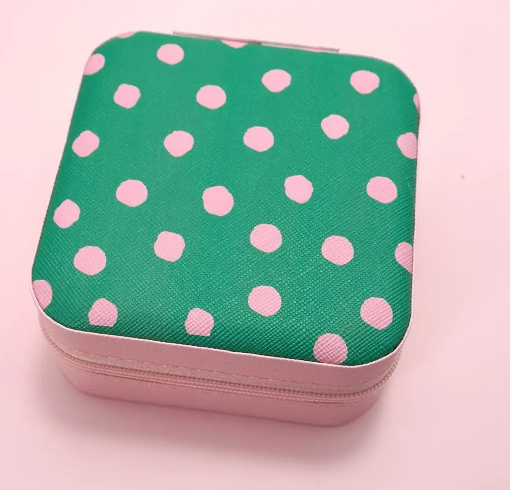 Pink/Green Polka Dot Travel Jewelry Box