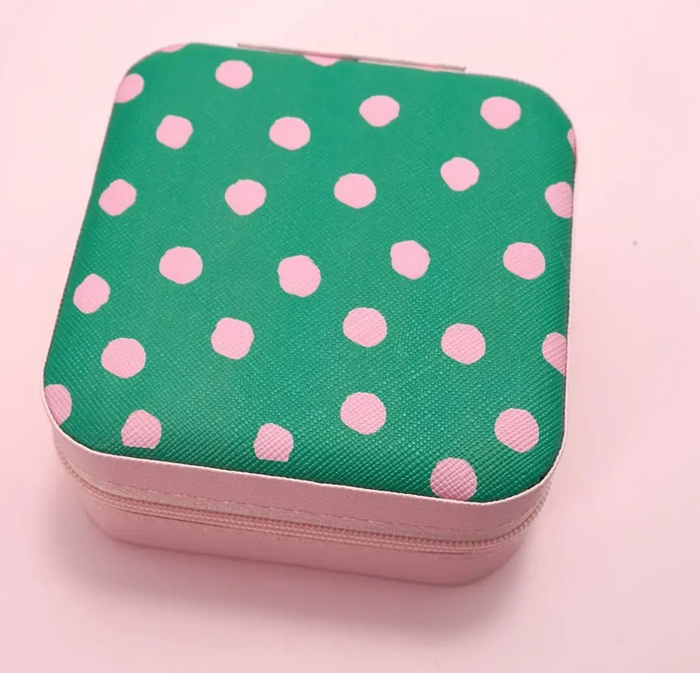 Pink/Green Polka Dot Travel Jewelry Box