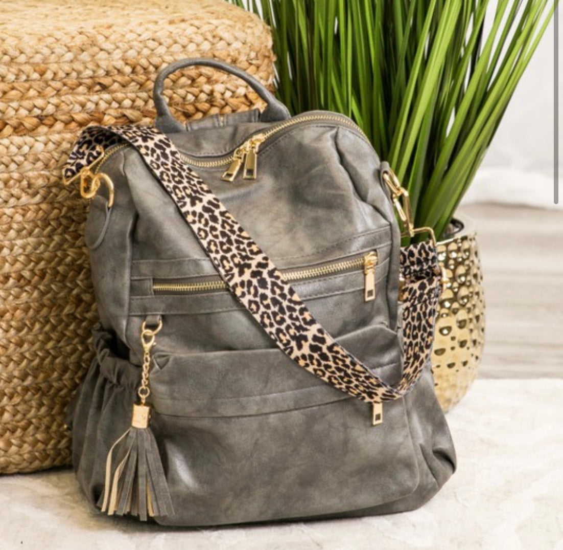 Convertible Bag/Backpack with Leopard Strap – Maude West Company